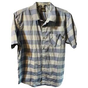 Oakley Shirt Mens Blue Casual Large Short Sleeve Button Up Plaid Hiking Fishing